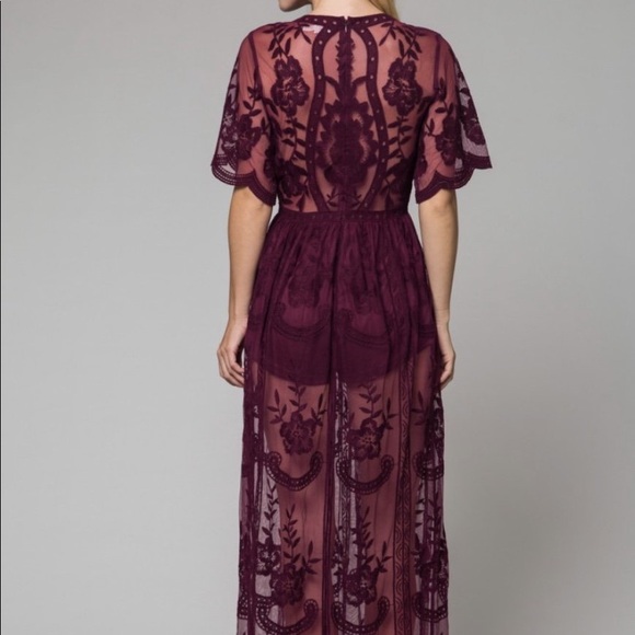 Lace Maxi Romper Burgundy - Picture 3 of 5